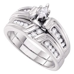 Marquise Diamond Bridal Wedding Ring Band Set 3/8 Cttw 14kt White Gold - REF-55X9A