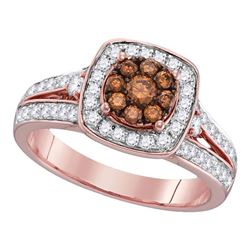 Womens Round Brown Diamond Square Cluster Ring 1 Cttw 10kt Rose Gold - REF-54W5K