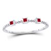 Image 1 : Womens Princess Ruby 3-Stone Beaded Stackable Band Ring 1/20 Cttw 10kt White Gold - REF-6F9W