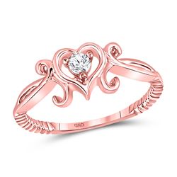 Womens Round Diamond Heart Solitaire Ring 1/10 Cttw 10kt Rose Gold - REF-15X9A