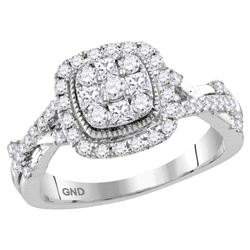 Round Diamond Cluster Bridal Wedding Engagement Ring 5/8 Cttw 14kt White Gold - REF-60R9X