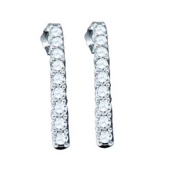 Round Pave-set Diamond Womens Dangle Earrings 1/2 Cttw 10k White Gold - REF-27F9W