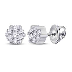 Womens Round Diamond Flower Cluster Earrings 1/6 Cttw 10kt White Gold - REF-14K9Y