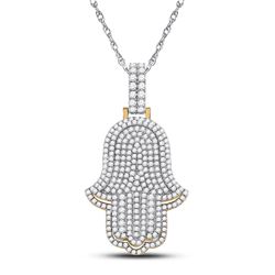 Mens Round Diamond Hamsa Hand Charm Pendant 4 Cttw 14kt Yellow Gold - REF-252N5F