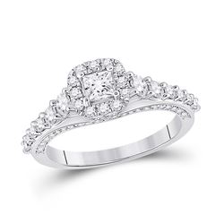Princess Diamond Halo Bridal Wedding Engagement Ring 1-1/4 Cttw 14kt White Gold - REF-100X5A