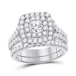 Round Diamond Halo Bridal Wedding Ring Band Set 2 Cttw 14kt White Gold - REF-214A9M