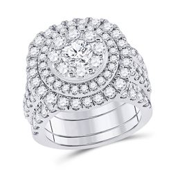 Round Diamond 3-Piece Bridal Wedding Ring Band Set 4 Cttw 14kt White Gold - REF-395A5M