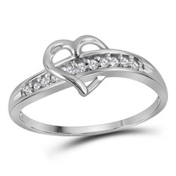 Womens Round Diamond Heart Ring 1/20 Cttw 10kt White Gold - REF-8K9Y