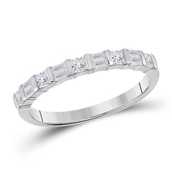 Womens Baguette Princess Diamond Band Ring 1/2 Cttw 14kt White Gold - REF-30W5K