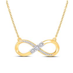 Womens Round Diamond Infinity Necklace 1/20 Cttw 10kt Yellow Gold - REF-21H5R