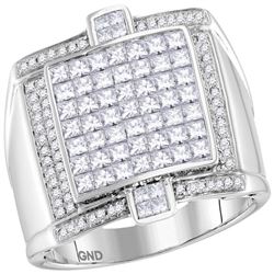 Mens Princess Diamond Square Luxury Cluster Ring 2 Cttw 14kt White Gold - REF-166N5F