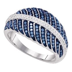 Womens Round Blue Color Enhanced Diamond Milgrain Cocktail Ring 3/8 Cttw 10kt White Gold - REF-34F5W