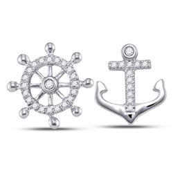 Womens Round Diamond Anchor Wheel Stud Earrings 1/10 Cttw 10kt White Gold - REF-15Y9N