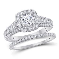 Round Diamond Bridal Wedding Ring Band Set 1-1/2 Cttw 14kt White Gold - REF-184R9X