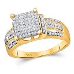 Round Diamond Square Cluster Bridal Wedding Engagement Ring 3/8 Cttw 10kt Yellow Gold - REF-27N9F