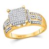 Image 1 : Round Diamond Square Cluster Bridal Wedding Engagement Ring 3/8 Cttw 10kt Yellow Gold - REF-27N9F