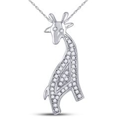 Womens Round Diamond Giraffe Animal Pendant 1/10 Cttw 10kt White Gold - REF-9F9W