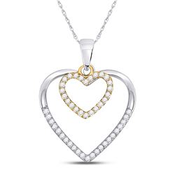 Womens Round Diamond Double Heart Pendant 1/5 Cttw 10kt Two-tone Gold - REF-15M9H