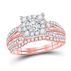 Round Diamond Cable Bridal Wedding Ring Band Set 7/8 Cttw 10kt Rose Gold - REF-69W9K