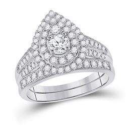 Round Diamond Pear Bridal Wedding Ring Band Set 1 Cttw 10kt White Gold - REF-93A9M