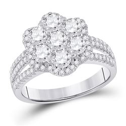 Round Diamond Cluster Bridal Wedding Engagement Ring 1-3/4 Cttw 14kt White Gold - REF-175X5A