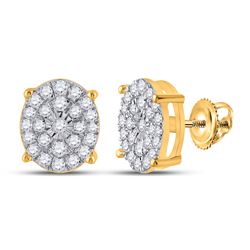 Womens Round Diamond Oval Earrings 1/2 Cttw 10kt Yellow Gold - REF-27H9R