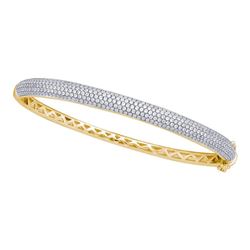 Womens Round Diamond Pave Bangle Bracelet 2 Cttw 14kt Yellow Gold - REF-208R5X