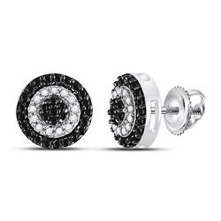 Womens Round Black Color Enhanced Diamond Circle Cluster Earrings 1/4 Cttw 10kt White Gold - REF-17N