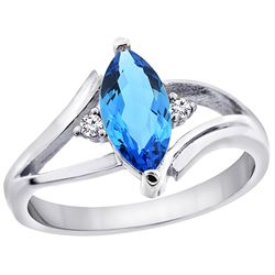 1.24 CTW Swiss Blue Topaz & Diamond Ring 14K White Gold - REF-31V2R