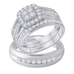 His Hers Round Diamond Cluster Matching Wedding Set 1-1/4 Cttw 14kt White Gold - REF-109A5M