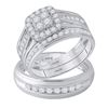 Image 1 : His Hers Round Diamond Cluster Matching Wedding Set 1-1/4 Cttw 14kt White Gold - REF-109A5M