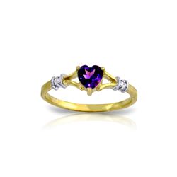 Genuine 0.47 ctw Amethyst & Diamond Ring 14KT Yellow Gold - REF-27Z2N