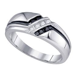 Mens Round Black Color Enhanced Diamond Band Ring 1/5 Cttw 14kt White Gold - REF-36Y5N