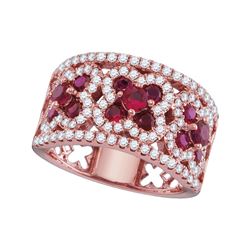 Womens Round Ruby Diamond Band Ring 2-1/5 Cttw 18kt Rose Gold - REF-153N5F