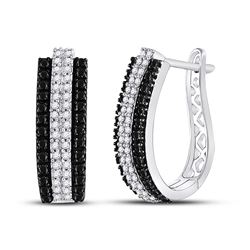 Womens Round Black Color Enhanced Diamond Hoop Earrings 1 Cttw 14kt White Gold - REF-65M5H