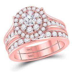 Round Diamond Bridal Wedding Ring Band Set 1-3/4 Cttw 14kt Rose Gold - REF-173M9H