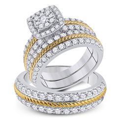 His Hers Round Diamond Square Matching Wedding Set 2-3/8 Cttw 14kt Two-tone Gold - REF-197R5X