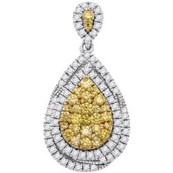 Womens Round Yellow Diamond Teardrop Cluster Pendant 1-1/2 Cttw 14kt White Gold - REF-109R5X