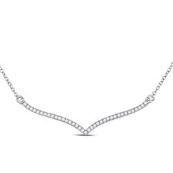 Womens Round Diamond Contoured Bar Pendant Necklace 1/4 Cttw 10kt White Gold - REF-21A5M