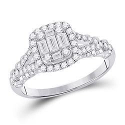 Baguette Diamond Cluster Bridal Wedding Engagement Ring 5/8 Cttw 14kt White Gold - REF-54M5H