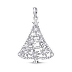 Womens Round Diamond Christmas Tree Fashion Pendant 1/3 Cttw 10kt White Gold - REF-25N9F