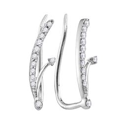 Womens Round Diamond Curved Climber Earrings 1/10 Cttw 10kt White Gold - REF-6R5X