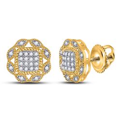 Womens Round Diamond Octagon Cluster Earrings 1/6 Cttw 10kt Yellow Gold - REF-12K9Y