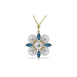 Genuine 6.3 ctw Blue Topaz & Pearl Necklace 14KT Yellow Gold - REF-59Z2N