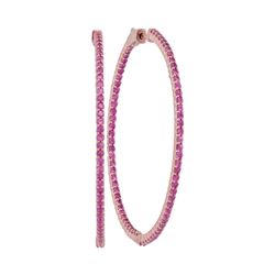 Womens Round Natural Pink Sapphire Slender Hoop Earrings 3-1/2 Cttw 14kt Rose Gold - REF-98F5W