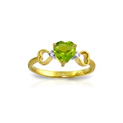 Genuine 0.96 ctw Peridot & Diamond Ring 14KT Yellow Gold - REF-41Z4N