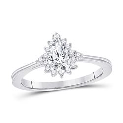 Pear Diamond Solitaire Bridal Wedding Engagement Ring 5/8 Cttw 14kt White Gold - REF-122H5R