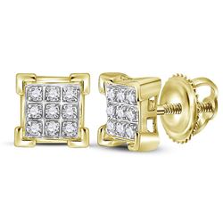 Womens Round Diamond Square Cluster Earrings 1/20 Cttw 10kt Yellow Gold - REF-7N5F