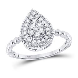 Womens Round Diamond Teardrop Cluster Ring 1/3 Cttw 10kt White Gold - REF-29W9K