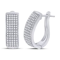 Womens Round Diamond Oblong Hoop Earrings 3/4 Cttw 10kt White Gold - REF-47R9X